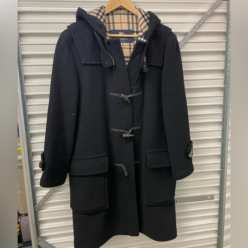 Burberry black wool toggle coat